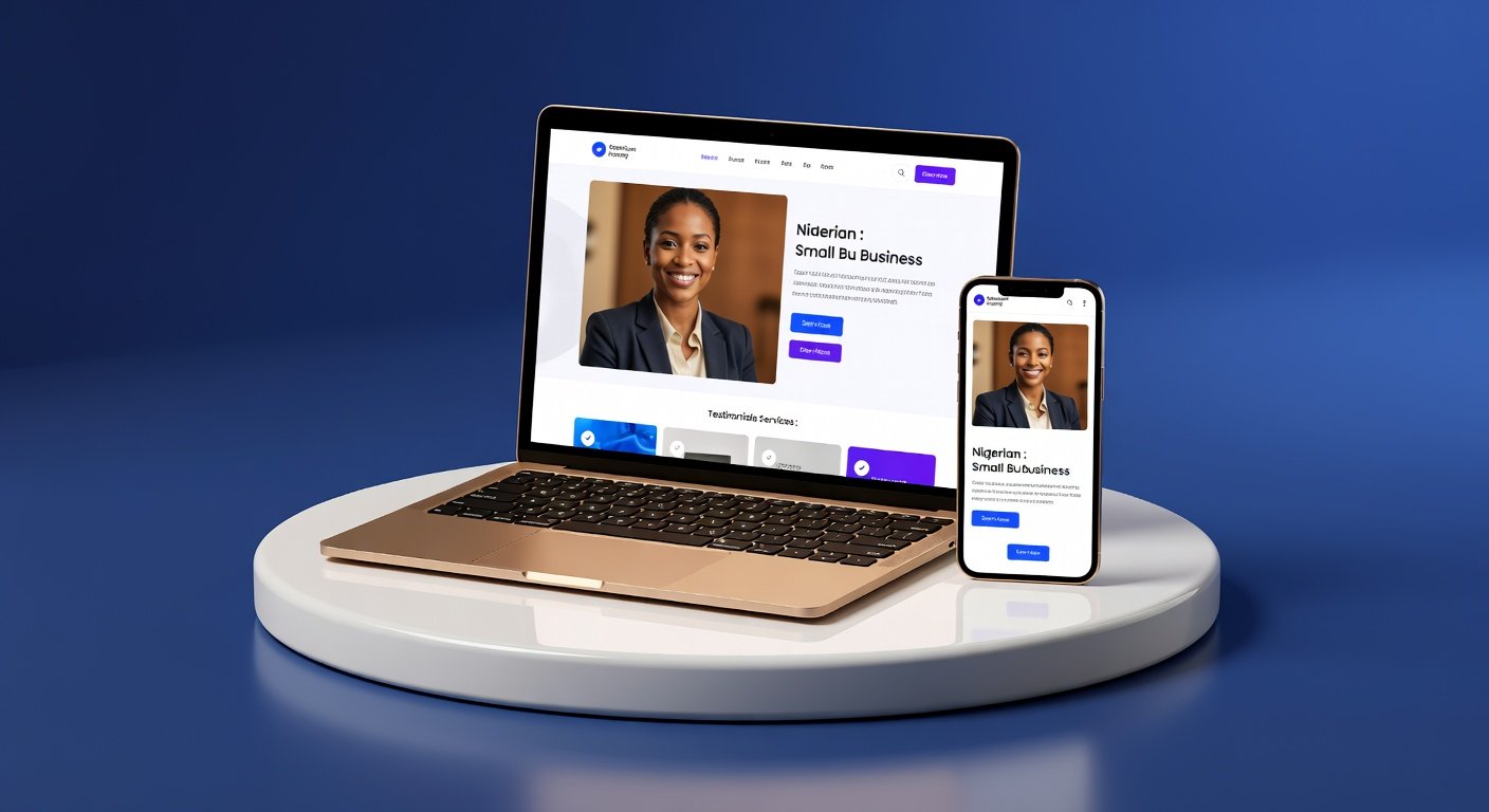 Laptop and smartphone showing a Nigerian business website mockup